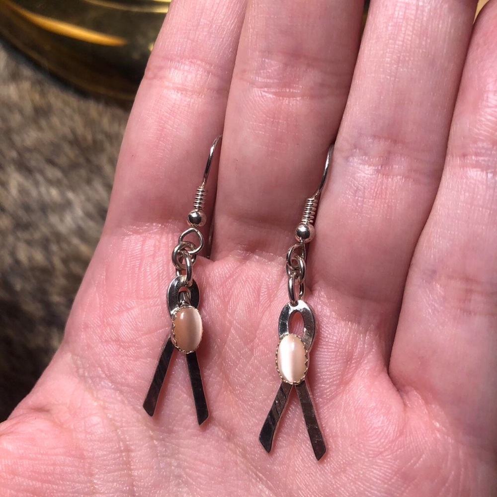 Sterling silver signed breast cancer awareness earrings